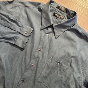 Vintage Brandini Shirt Mens XXL Blue Faux Suede Heritage Luxury Old Money Casual